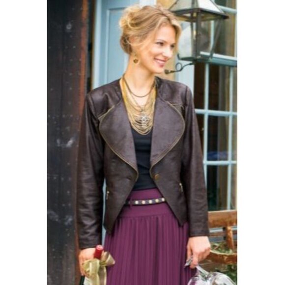 Soft Surroundings Tribeca Vegan Leather Brown Jacket S - Picture 2 of 9
